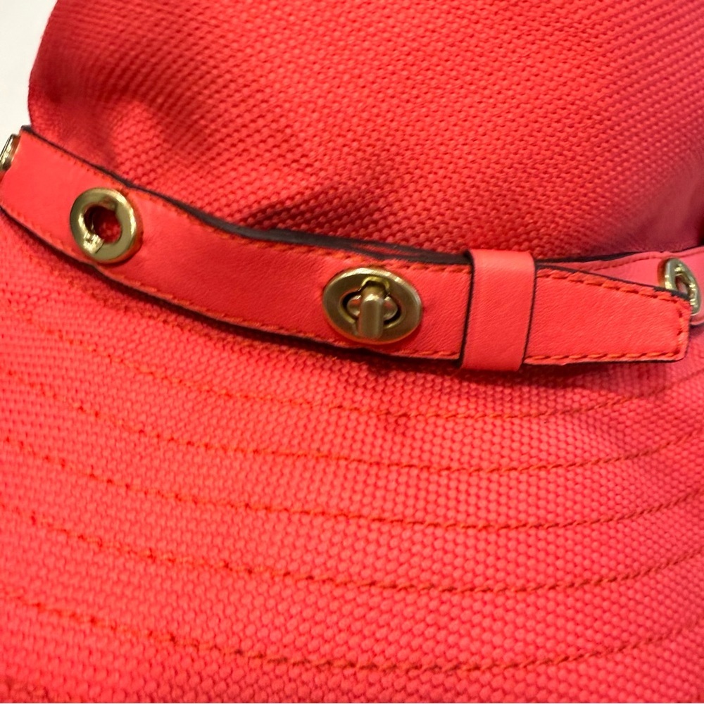Coach VTG Canvas & Leather Bucket Hat Watermelon Signature Turnlock Sz S-XS NWT - Picture 2 of 9